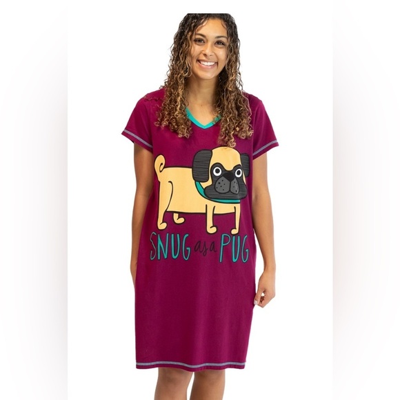 Lazy One Snug Pug Women's V-neck Nightshirt - Picture 3 of 5
